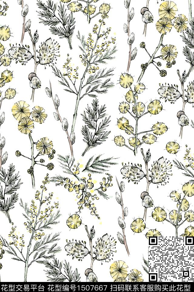 树枝花卉大牌风数码印花华亿平台下载（图片编号: 1507667） - 瓦栏（Walan）