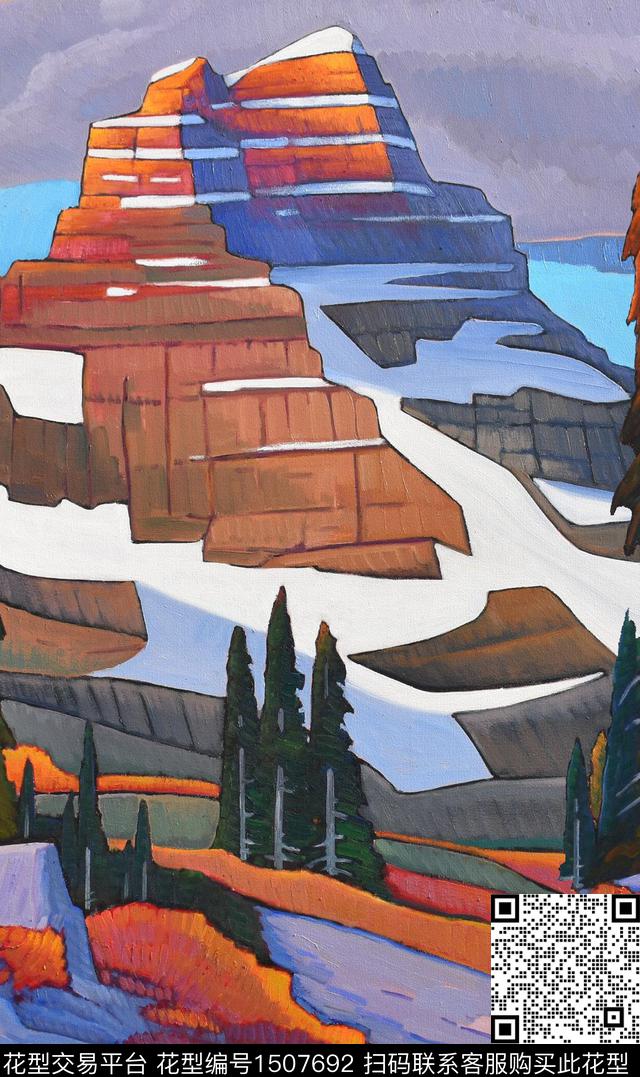 羽绒服雪山风景景观数码印花华亿平台下载（图片编号: 1507692） - 瓦栏（Walan）