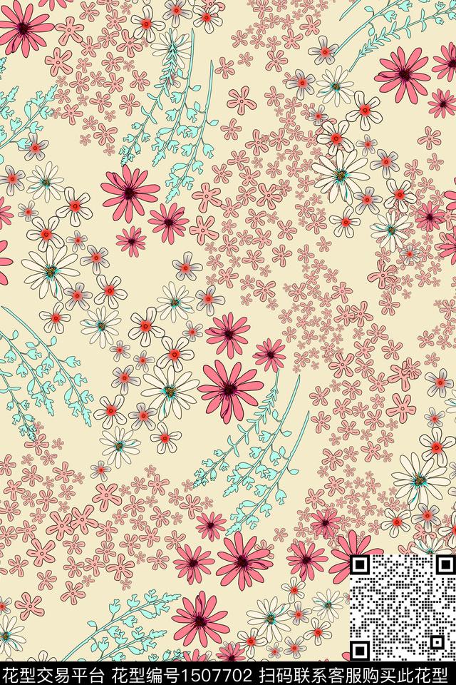小碎花植物中国风旗袍数码印花华亿平台下载（图片编号: 1507702） - 瓦栏（Walan）