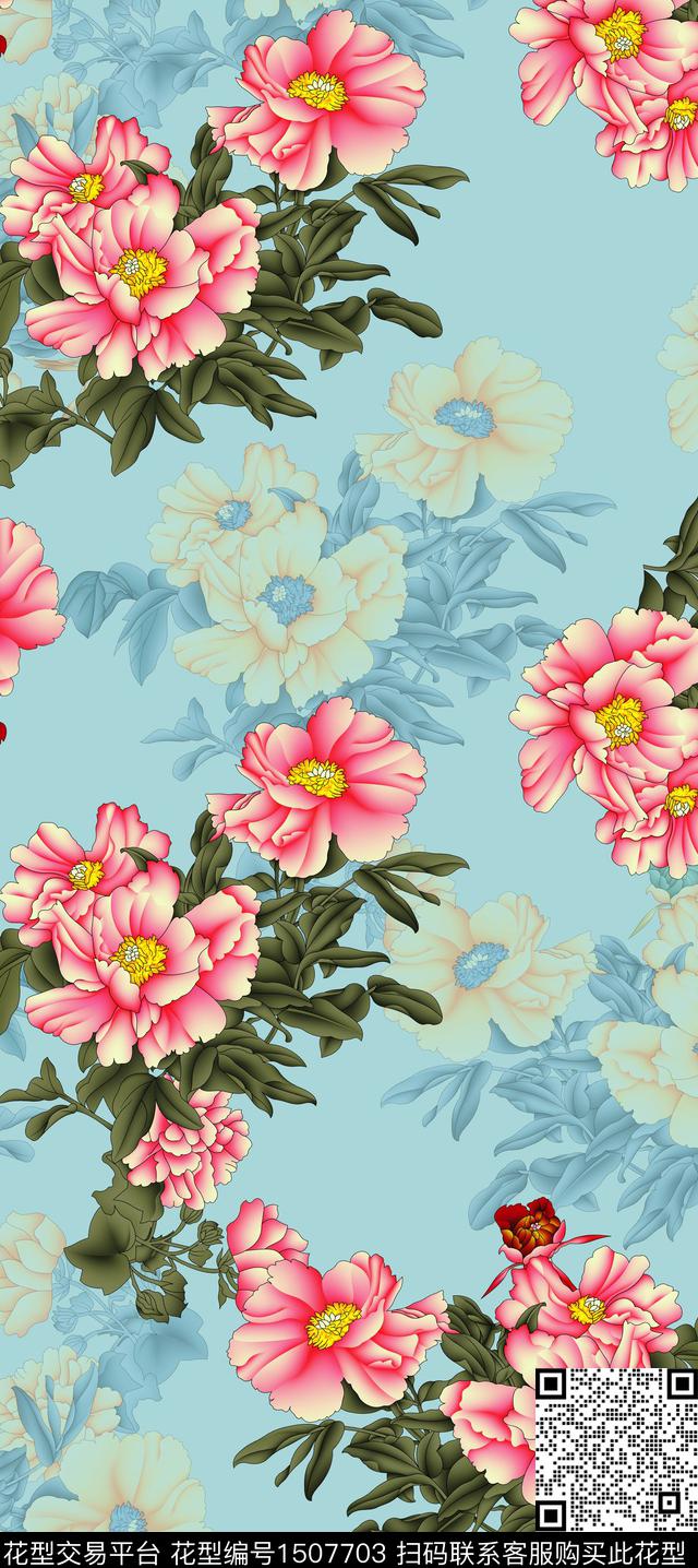 民族花卉花卉大牌风传统印花华亿平台下载（图片编号: 1507703） - 瓦栏（Walan）