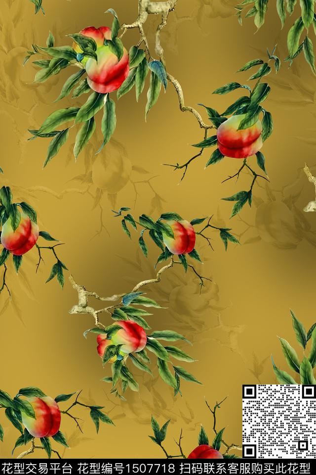 水果手绘中国风数码印花华亿平台下载（图片编号: 1507718） - 瓦栏（Walan）