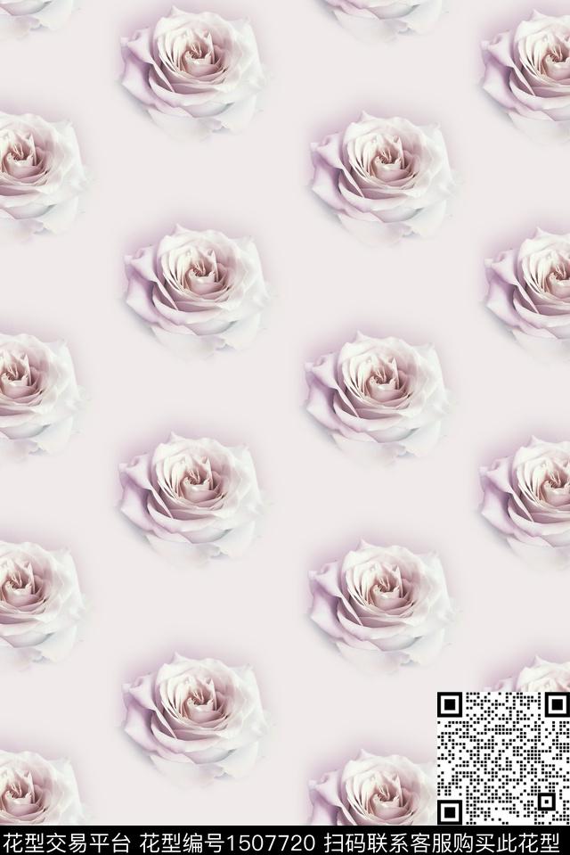 简约玫瑰花清爽底花卉数码印花华亿平台下载（图片编号: 1507720） - 瓦栏（Walan）