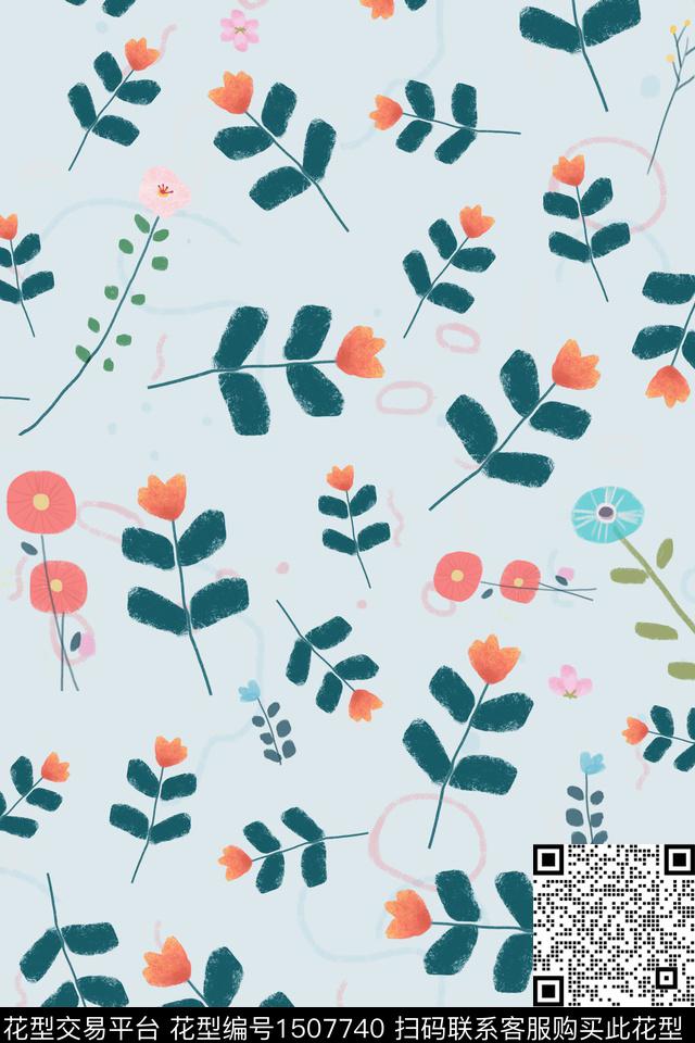 可爱小清新植物数码印花华亿平台下载（图片编号: 1507740） - 瓦栏（Walan）