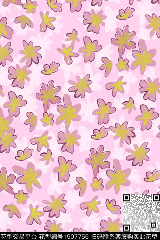 花卉小清新真丝数码印花华亿平台下载（图片编号: 1507755） - 瓦栏（Walan）