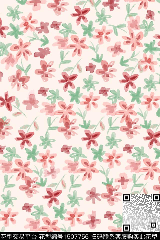 花卉小清新真丝数码印花华亿平台下载（图片编号: 1507756） - 瓦栏（Walan）