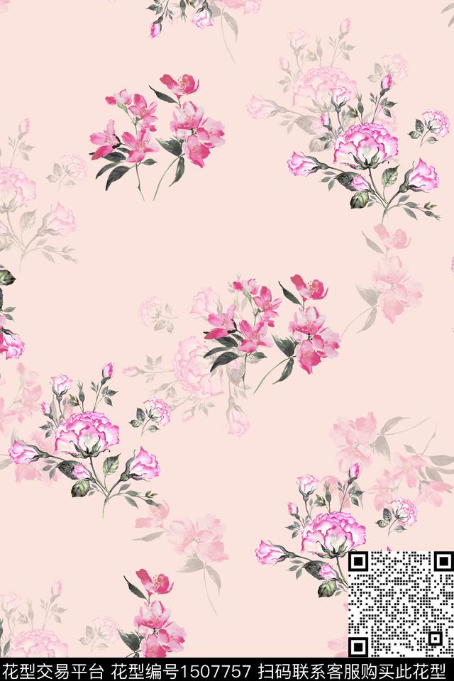 花卉小清新真丝数码印花华亿平台下载（图片编号: 1507757） - 瓦栏（Walan）