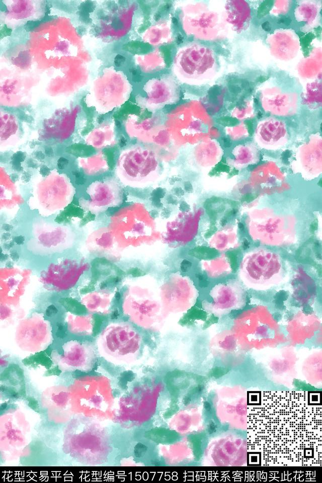 花卉小清新真丝数码印花华亿平台下载（图片编号: 1507758） - 瓦栏（Walan）