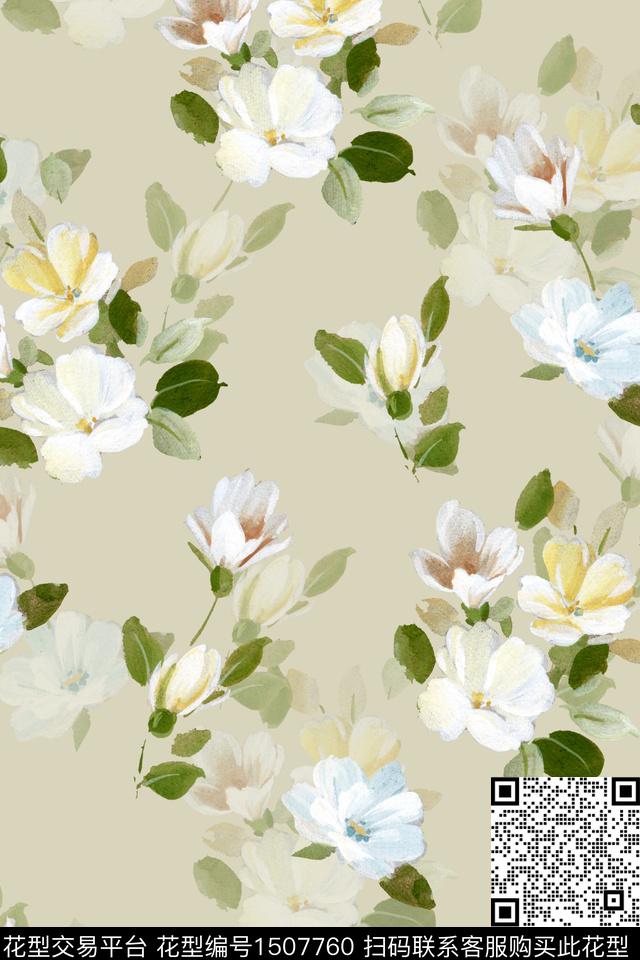 花卉小清新真丝数码印花华亿平台下载（图片编号: 1507760） - 瓦栏（Walan）