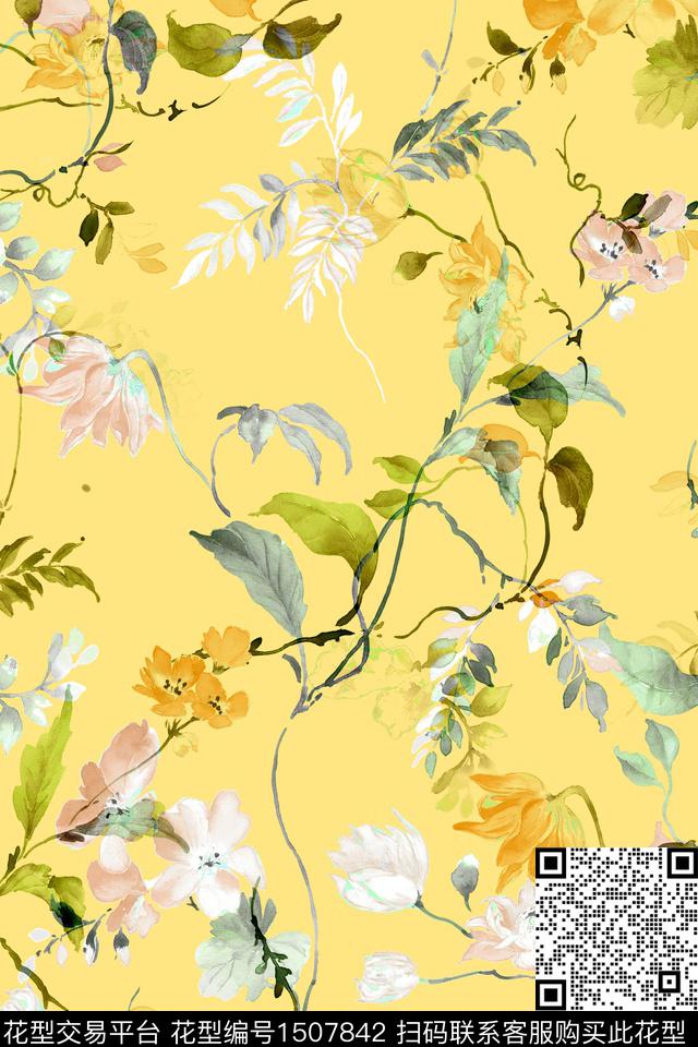 大牌风小清新真丝数码印花华亿平台下载（图片编号: 1507842） - 瓦栏（Walan）