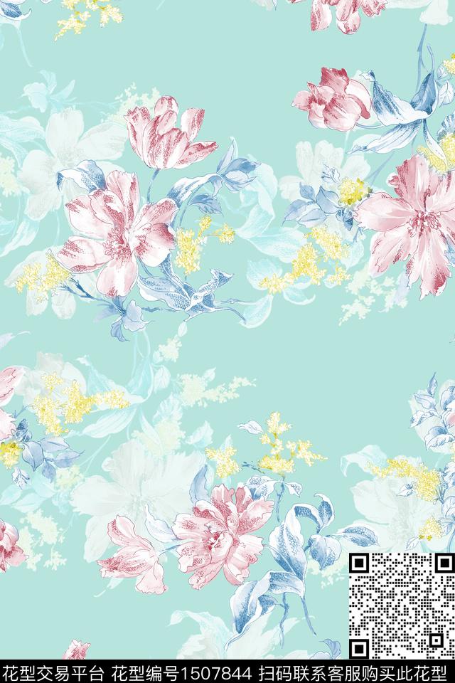 大牌风小清新真丝数码印花华亿平台下载（图片编号: 1507844） - 瓦栏（Walan）