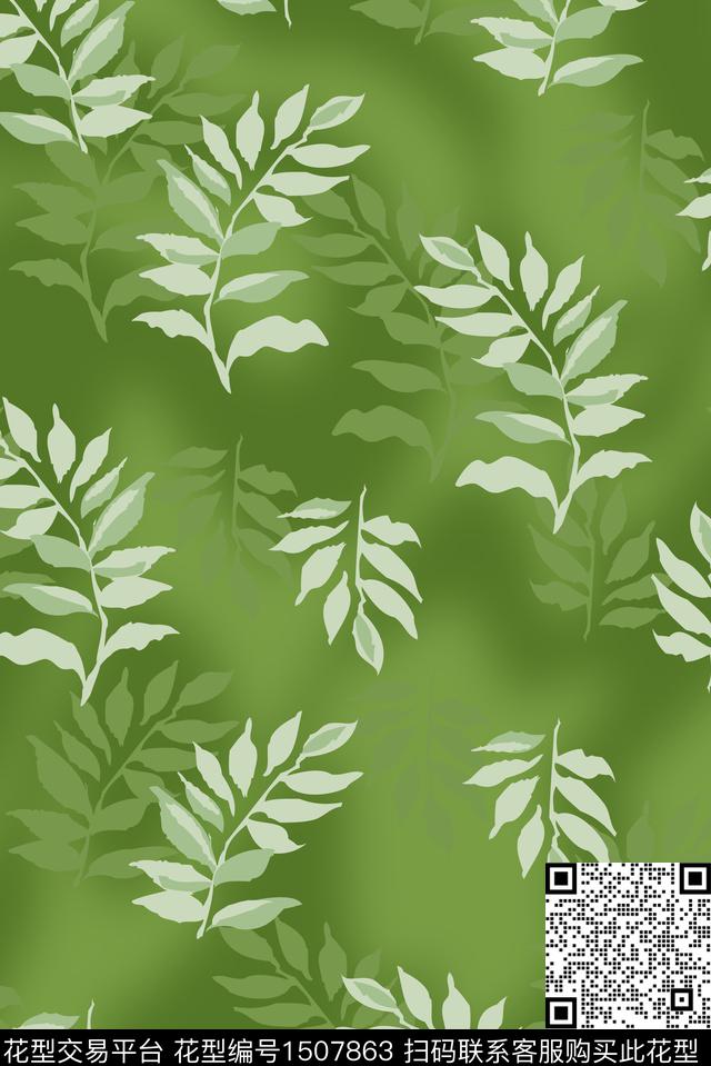 渐变绿植树叶绿色数码印花华亿平台下载（图片编号: 1507863） - 瓦栏（Walan）