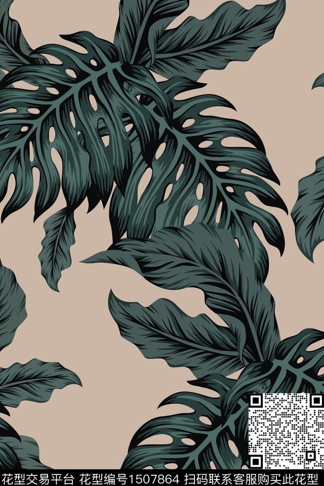 绿植树叶清爽底花卉花卉数码印花华亿平台下载（图片编号: 1507864） - 瓦栏（Walan）