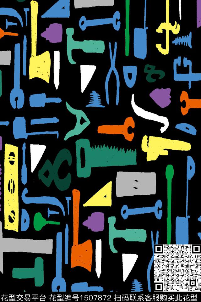 撞色黑底花卉趣味数码印花华亿平台下载（图片编号: 1507872） - 瓦栏（Walan）
