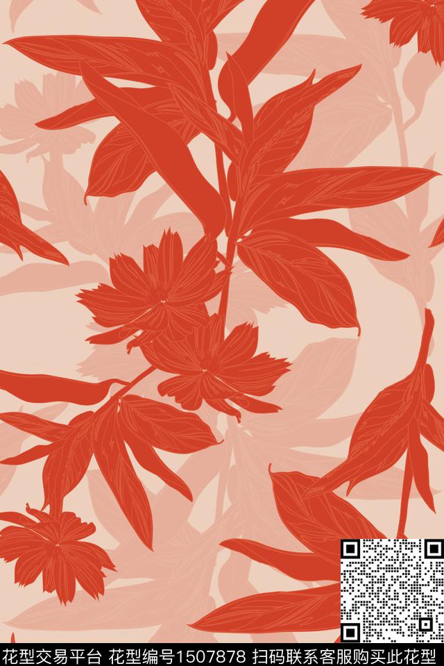 绿植树叶热带华亿平台数码印花华亿平台下载（图片编号: 1507878） - 瓦栏（Walan）