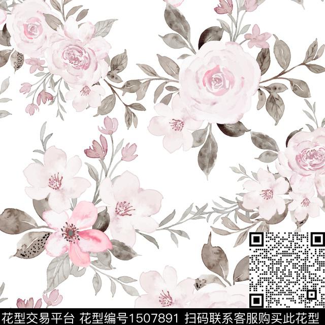 水彩花卉淑女数码印花华亿平台下载（图片编号: 1507891） - 瓦栏（Walan）