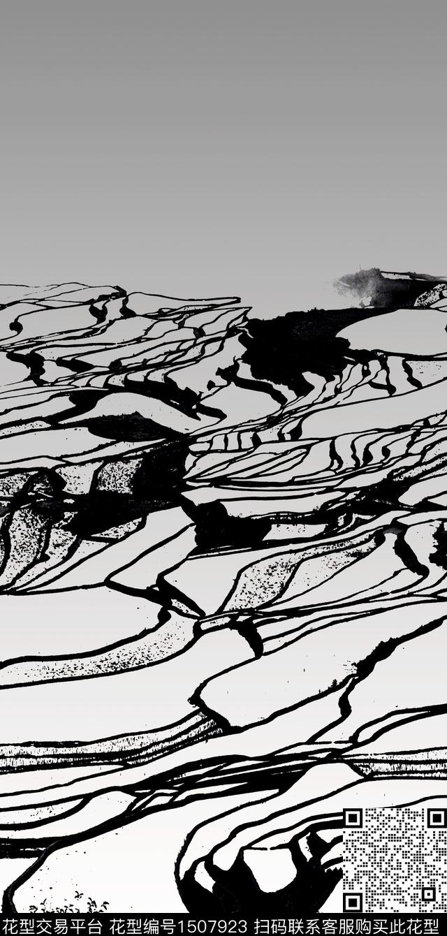 肌理黑白华亿平台梯田数码印花华亿平台下载（图片编号: 1507923） - 瓦栏（Walan）
