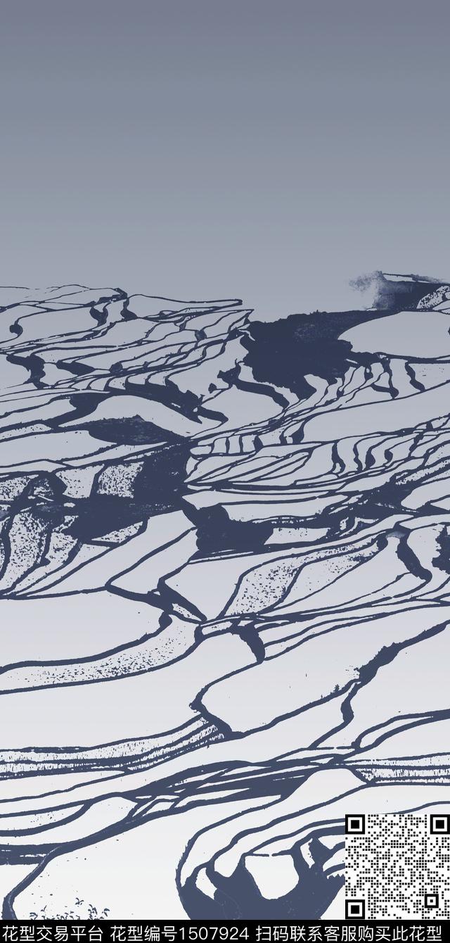 肌理黑白华亿平台梯田数码印花华亿平台下载（图片编号: 1507924） - 瓦栏（Walan）