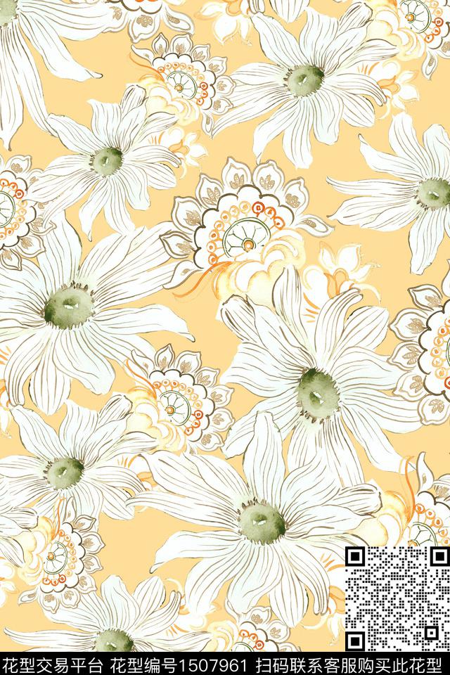 花卉大牌风小清新数码印花华亿平台下载（图片编号: 1507961） - 瓦栏（Walan）