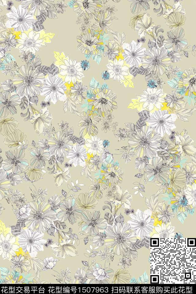 花卉大牌风小清新数码印花华亿平台下载（图片编号: 1507963） - 瓦栏（Walan）