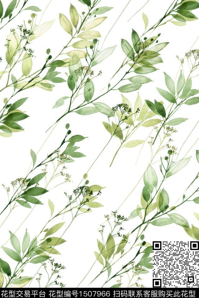 绿植树叶花卉大牌风数码印花华亿平台下载（图片编号: 1507966） - 瓦栏（Walan）