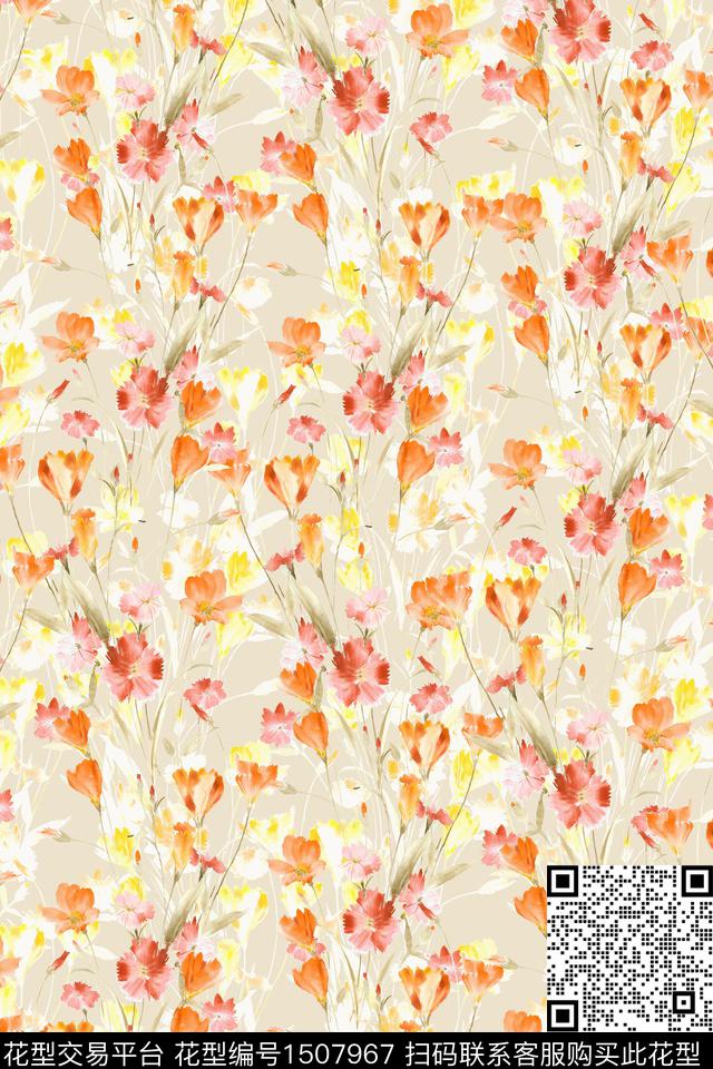 花卉大牌风小清新数码印花华亿平台下载（图片编号: 1507967） - 瓦栏（Walan）
