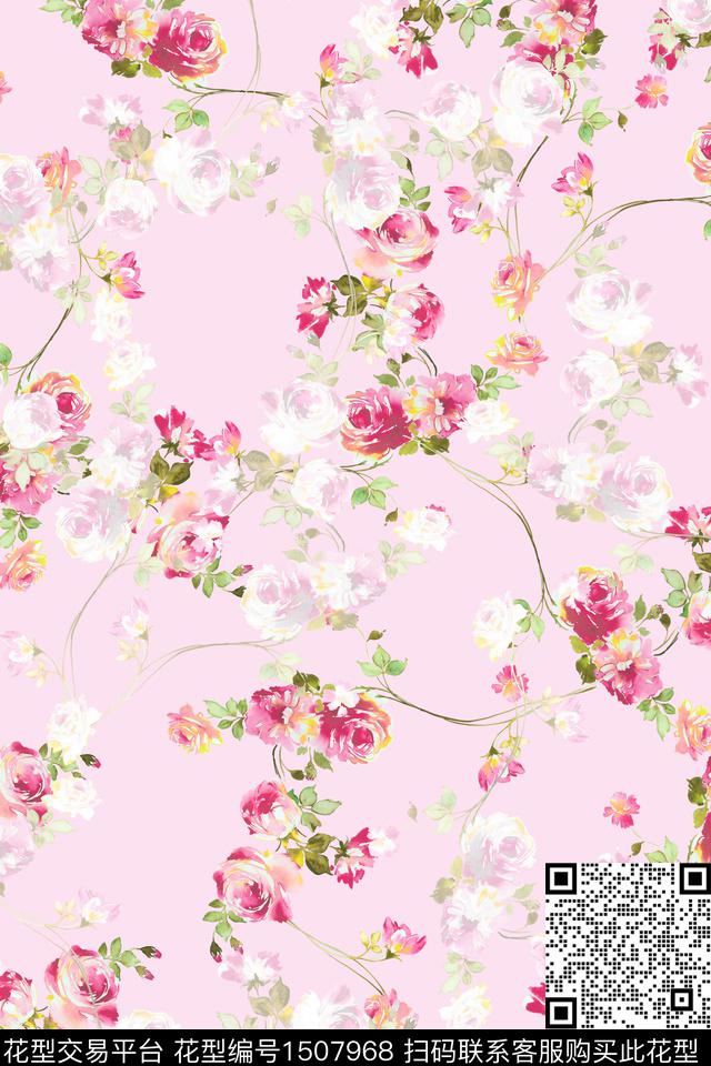 花卉大牌风小清新数码印花华亿平台下载（图片编号: 1507968） - 瓦栏（Walan）