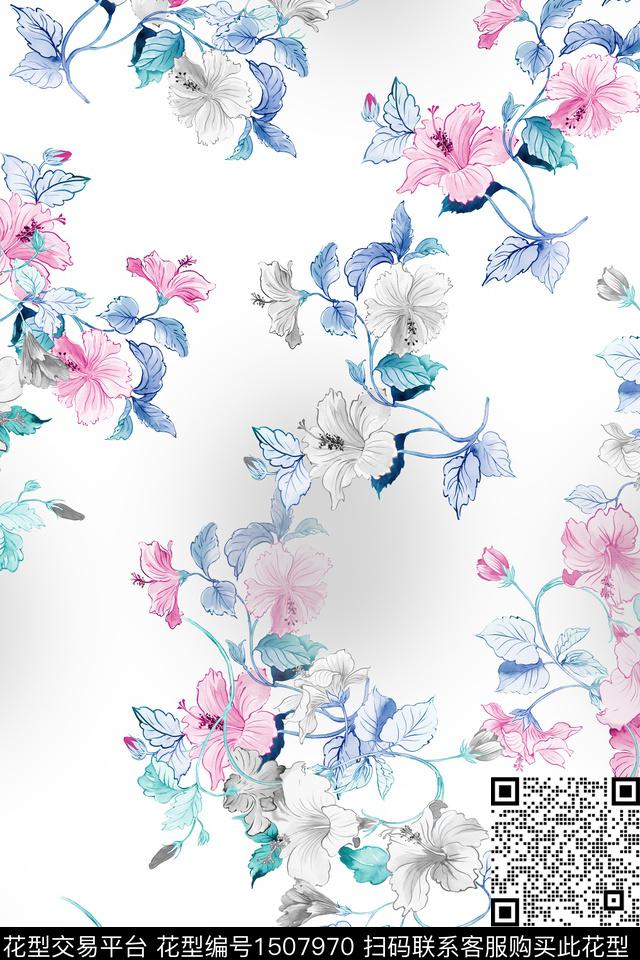 花卉大牌风小清新数码印花华亿平台下载（图片编号: 1507970） - 瓦栏（Walan）