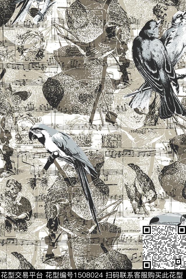 字母鸟动物传统印花华亿平台下载（图片编号: 1508024） - 瓦栏（Walan）