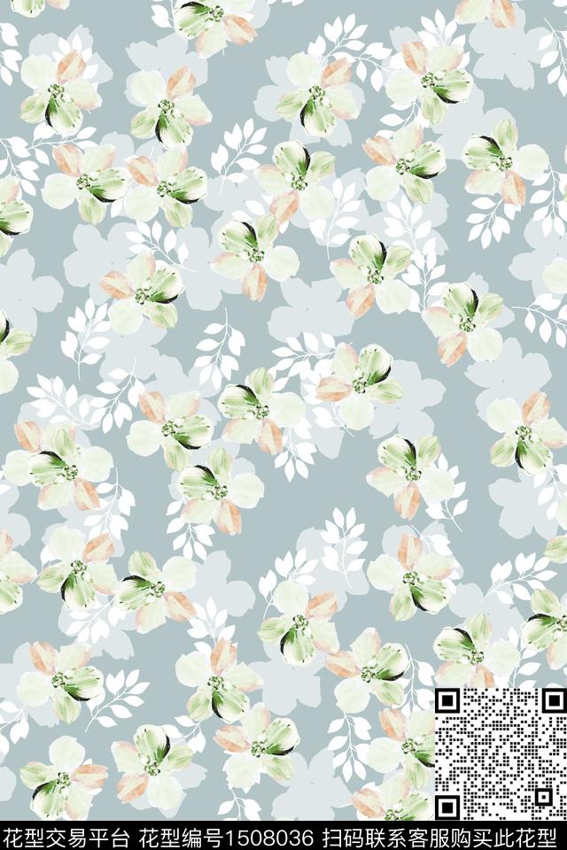 花卉小清新真丝数码印花华亿平台下载（图片编号: 1508036） - 瓦栏（Walan）