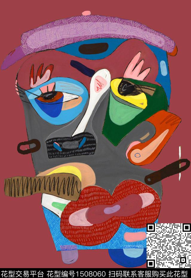 趣味搞怪毕加索风格数码印花华亿平台下载（图片编号: 1508060） - 瓦栏（Walan）
