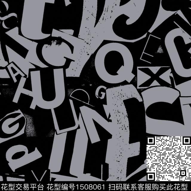 字母肌理黑白华亿平台数码印花华亿平台下载（图片编号: 1508061） - 瓦栏（Walan）