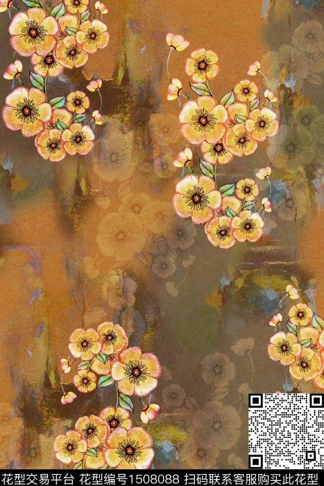 花卉朦胧底纹香云纱华亿平台数码印花华亿平台下载（图片编号: 1508088） - 瓦栏（Walan）