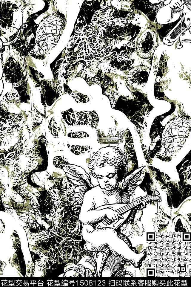 树林翅膀天使传统印花华亿平台下载（图片编号: 1508123） - 瓦栏（Walan）