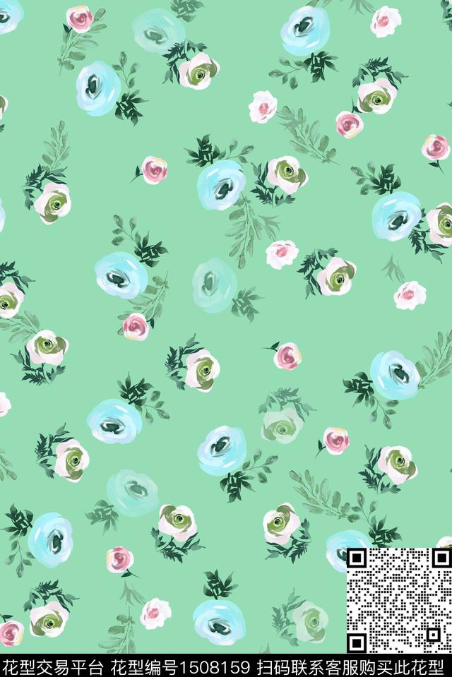 花卉抽象手绘花卉数码印花华亿平台下载（图片编号: 1508159） - 瓦栏（Walan）