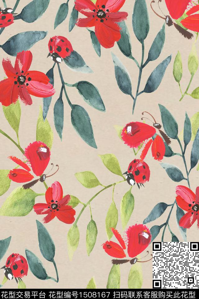 绿植树叶香云纱昆虫数码印花华亿平台下载（图片编号: 1508167） - 瓦栏（Walan）