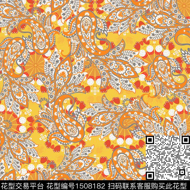 民族风佩斯利花卉数码印花华亿平台下载（图片编号: 1508182） - 瓦栏（Walan）