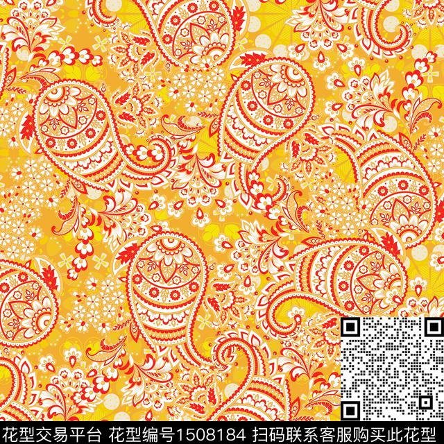 民族风佩斯利花卉数码印花华亿平台下载（图片编号: 1508184） - 瓦栏（Walan）
