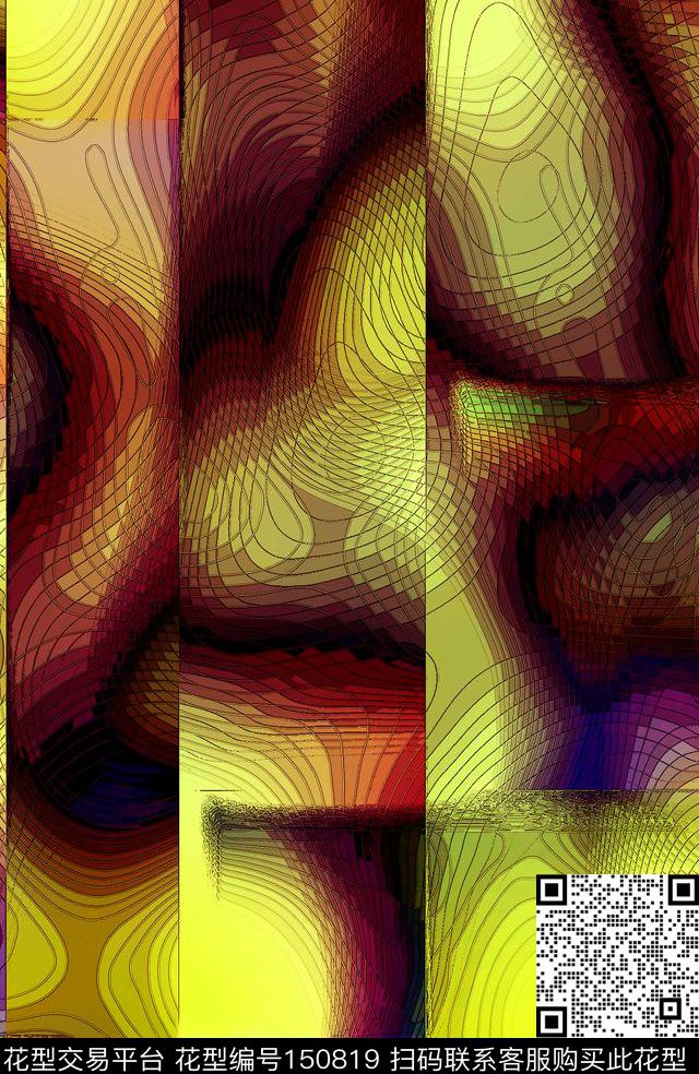 抽象等高线线数码印花华亿平台下载（图片编号: 150819） - 瓦栏（Walan）