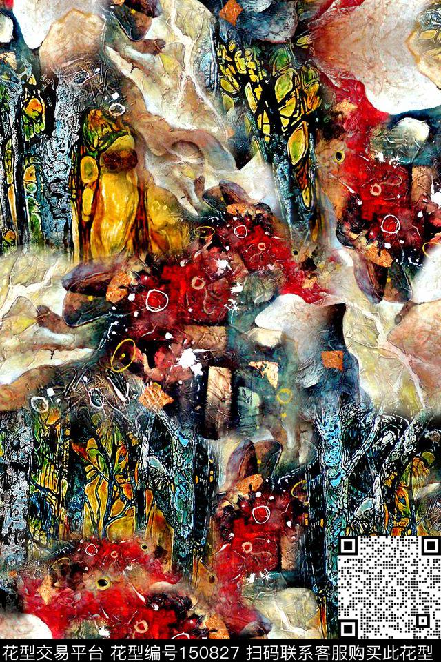 插画油画抽象数码印花华亿平台下载（图片编号: 150827） - 瓦栏（Walan）