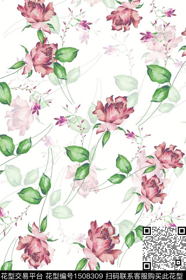 花卉小清新真丝数码印花华亿平台下载（图片编号: 1508309） - 瓦栏（Walan）