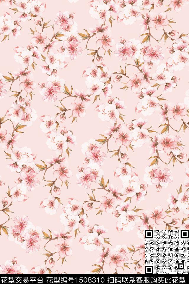 花卉小清新真丝数码印花华亿平台下载（图片编号: 1508310） - 瓦栏（Walan）