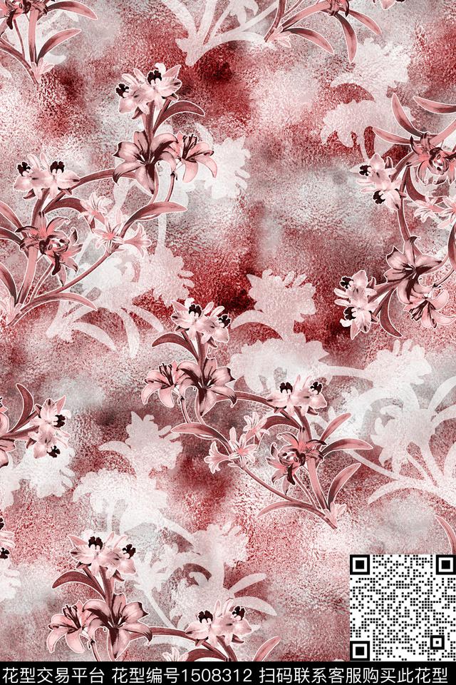 花卉小清新真丝数码印花华亿平台下载（图片编号: 1508312） - 瓦栏（Walan）