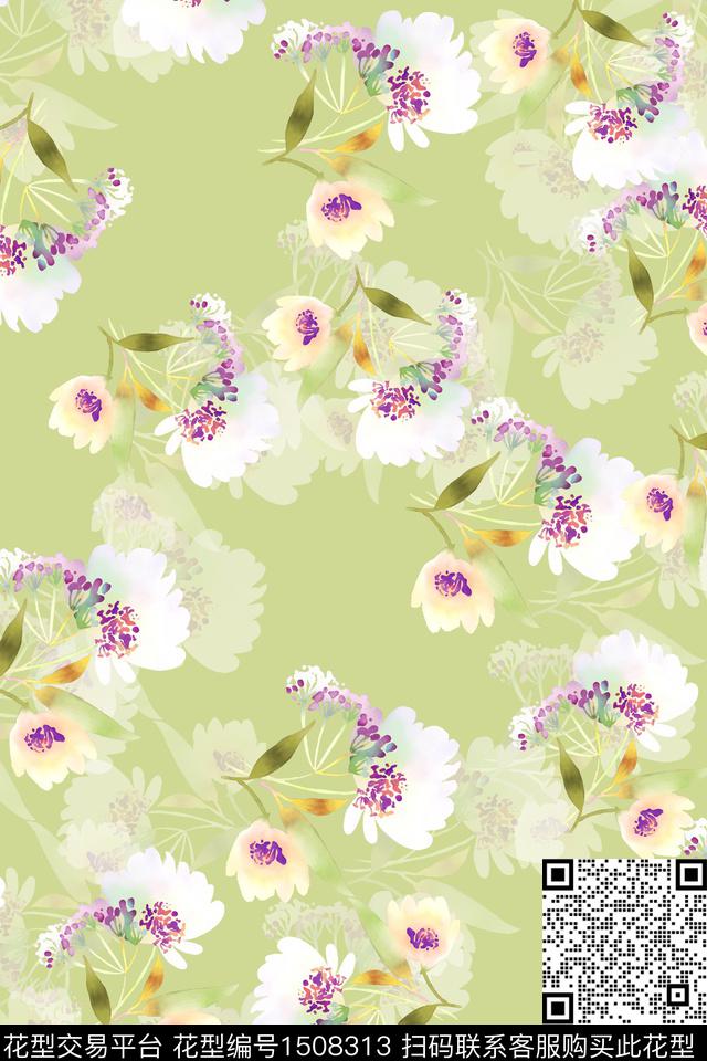 花卉小清新真丝数码印花华亿平台下载（图片编号: 1508313） - 瓦栏（Walan）