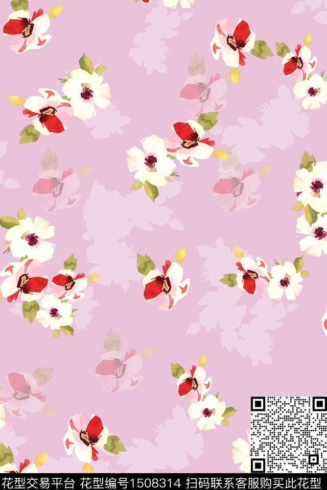 花卉小清新真丝数码印花华亿平台下载（图片编号: 1508314） - 瓦栏（Walan）