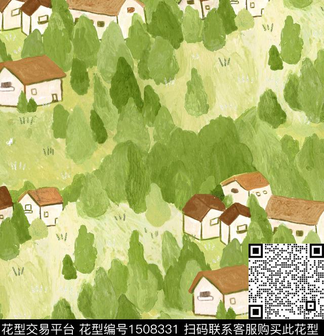 树林趣味建筑数码印花华亿平台下载（图片编号: 1508331） - 瓦栏（Walan）