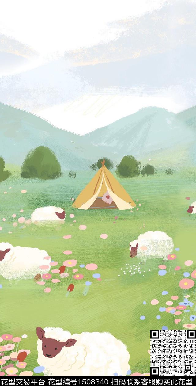 花卉羊群童装数码印花华亿平台下载（图片编号: 1508340） - 瓦栏（Walan）
