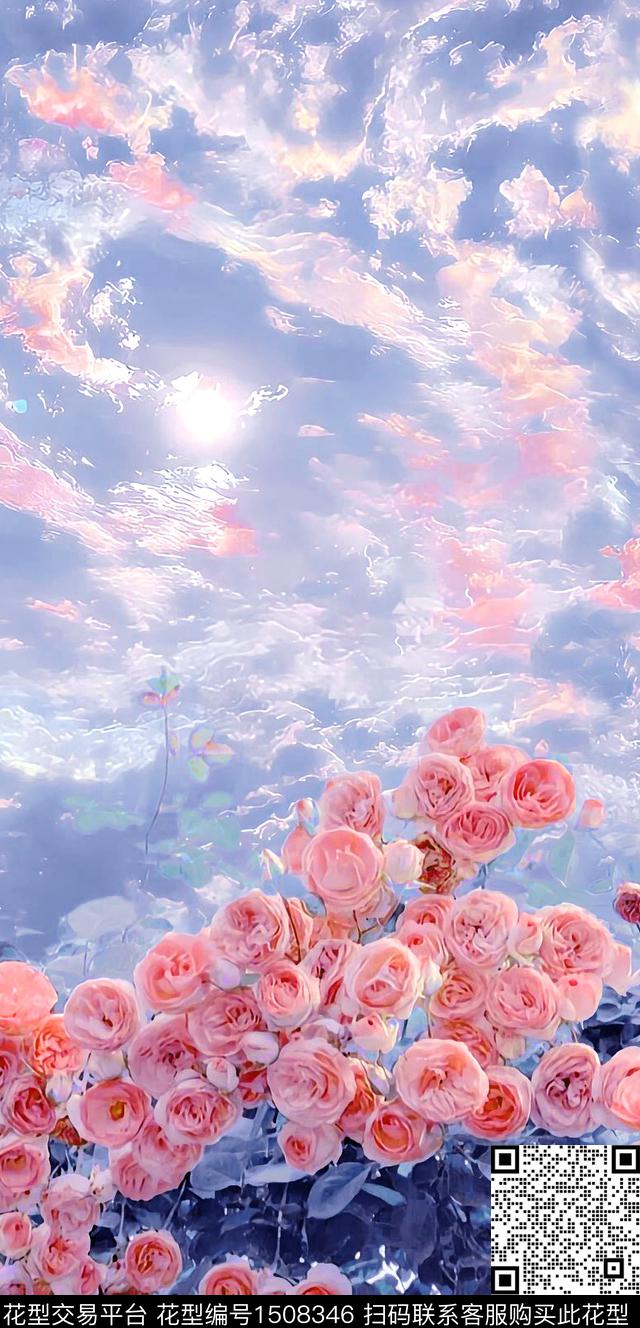 蔷薇花天空风景景观数码印花华亿平台下载（图片编号: 1508346） - 瓦栏（Walan）
