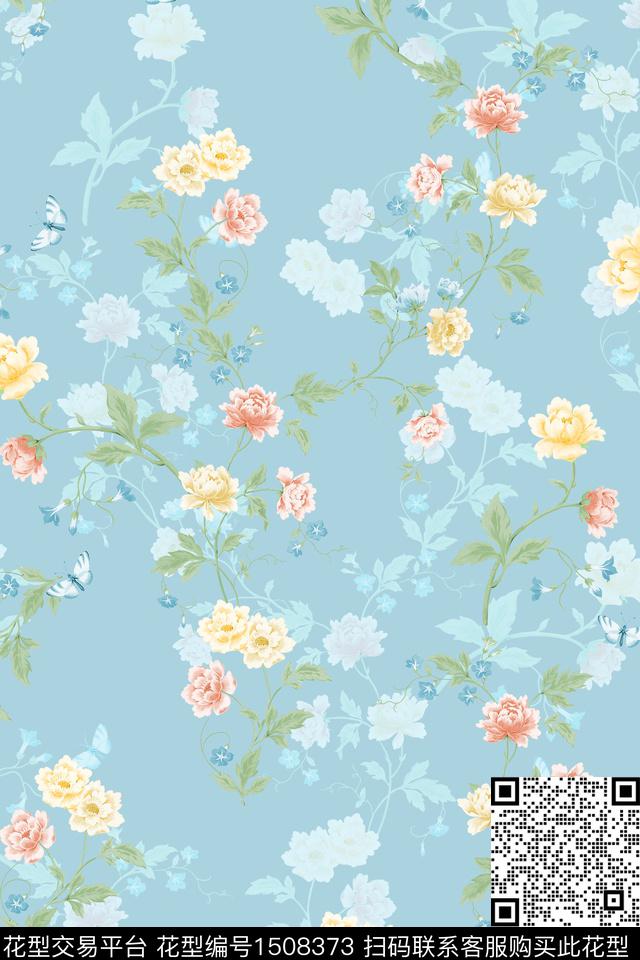 绿植树叶花卉小清新数码印花华亿平台下载（图片编号: 1508373） - 瓦栏（Walan）