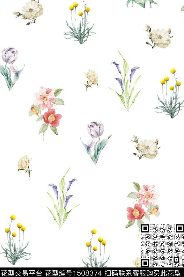 绿植树叶花卉小清新数码印花华亿平台下载（图片编号: 1508374） - 瓦栏（Walan）