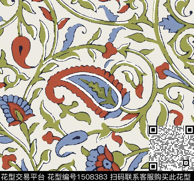 卷草民族风大牌风传统印花华亿平台下载（图片编号: 1508383） - 瓦栏（Walan）